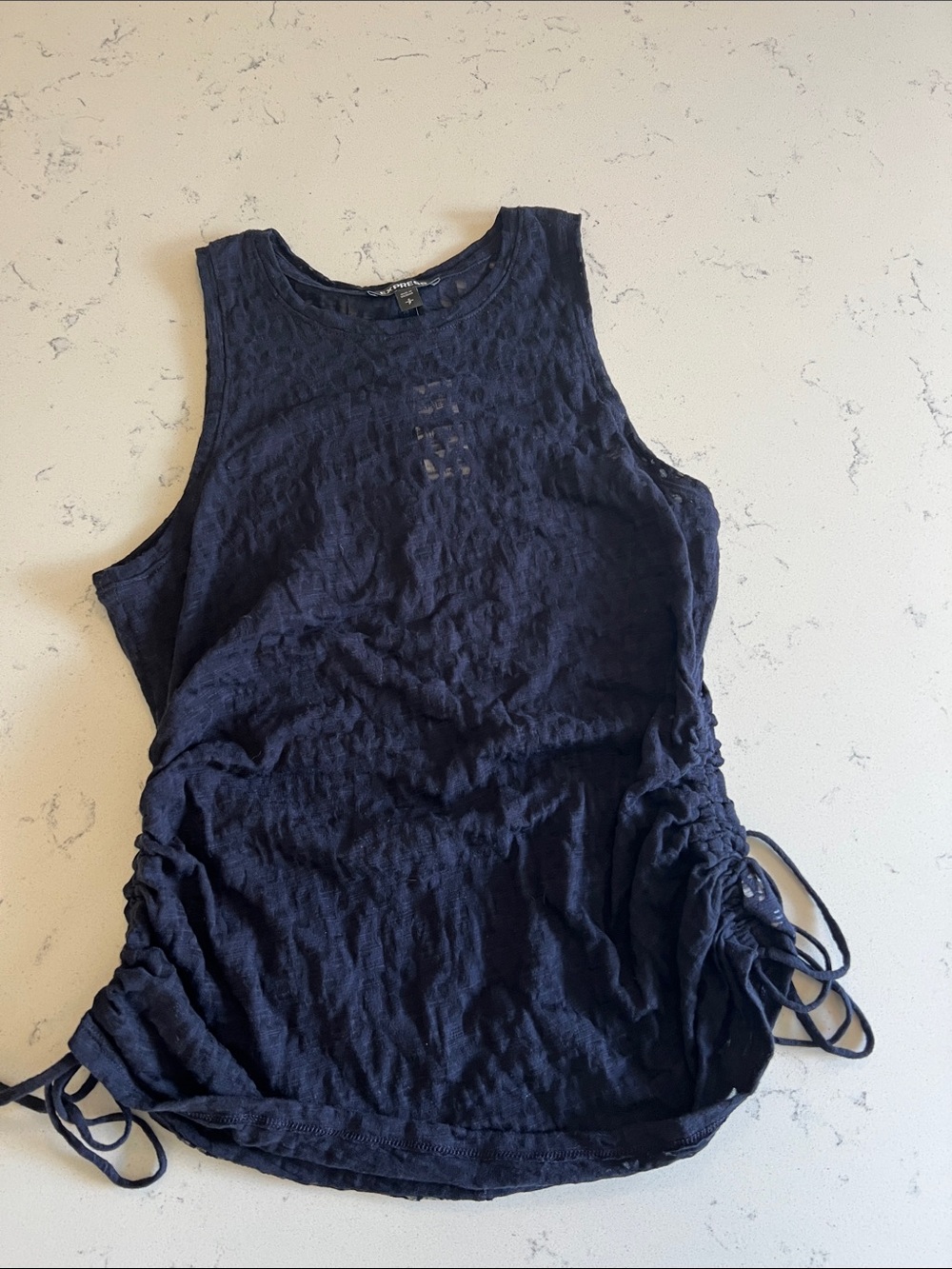 Express Navy Sleeveless Side-Ruched Tank Top